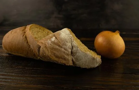 Black bread and onions Stock Photos