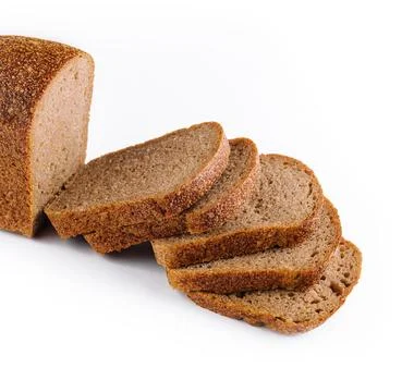 Black bread closeup on white with slice Stock Photos
