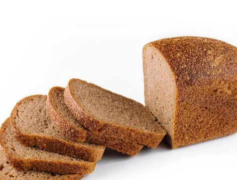 Black bread closeup on white with slice Stock Photos