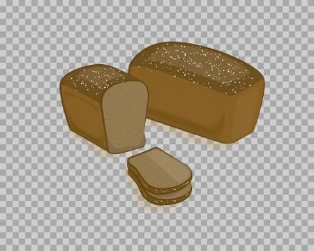 Black bread isolated, sliced on a transparent background Illustrazione stock