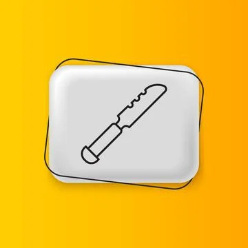 Black Bread knife icon isolated on yellow background. Cutlery symbol. Silve.. Stock Illustration