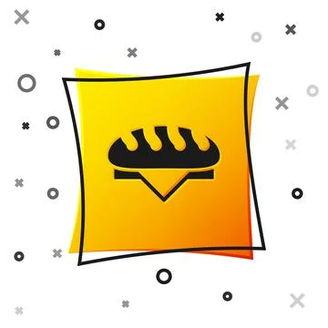 Black Bread loaf icon isolated on white background. Yellow square button. Vector Illustrazione stock