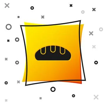 Black Bread loaf icon isolated on white background. Yellow square button. Vector Stock Illustration