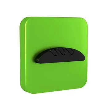Black Bread loaf icon isolated on transparent background. Green square button Stockillustratie