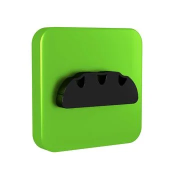 Black Bread loaf icon isolated on transparent background. Green square button Illustrazione stock