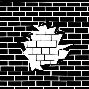 Black brick wall with broken hole icon, simple broken insecure building sign Ilustración de archivo