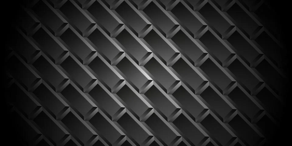 Black brick wall geometric pattern vector background. Illustrazione stock