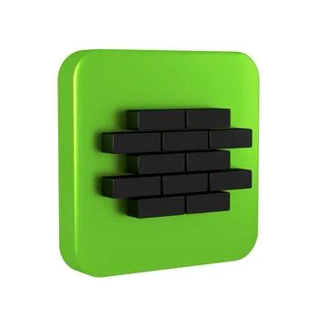 Black Bricks icon isolated on transparent background. Green square button. Stock Illustration