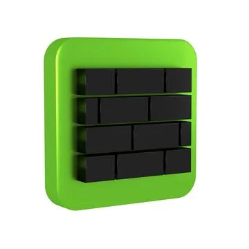 Black Bricks icon isolated on transparent background. Green square button. Illustrazione stock
