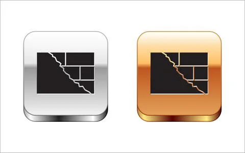 Black Bricks icon isolated on white background. Silver-gold square button Stock Illustration