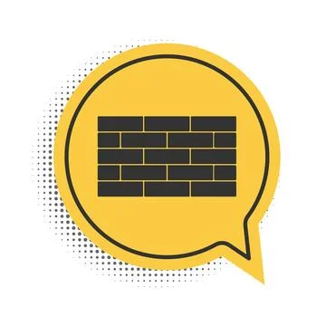 Black Bricks icon isolated on white background. Yellow speech bubble symbol Illustrazione stock