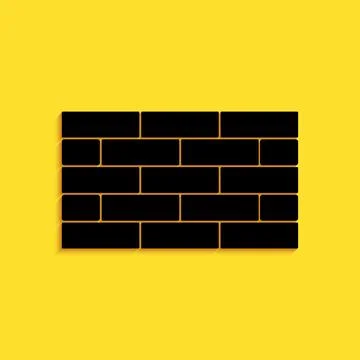 Black Bricks icon isolated on yellow background. Long shadow style. Vector Illustrazione stock
