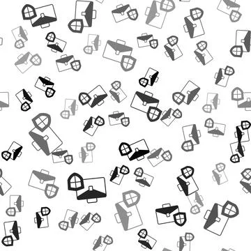 Black Briefcase with shield icon isolated seamless pattern on white backgro.. Illustrazione stock