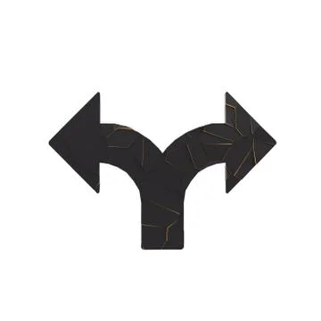 Black broken arrow pointer with reflection Stock Illustration