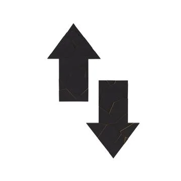 Black broken arrow pointer with reflection Stock Illustration
