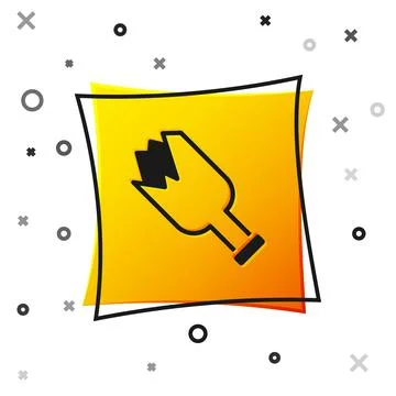 Black Broken bottle as weapon icon isolated on white background. Yellow square 스톡 일러스트