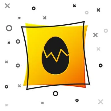 Black Broken egg icon isolated on white background. Happy Easter. Yellow square Stock Illustration
