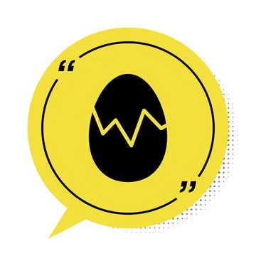Black Broken egg icon isolated on white background. Happy Easter. Yellow speech Stock Illustration