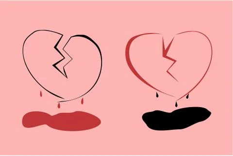 Black broken heart bleeding red blood with red broken heart bleeding black bl Stock Illustration