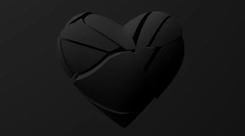 Black broken heart shape, black background. 3d render. Stock Illustration