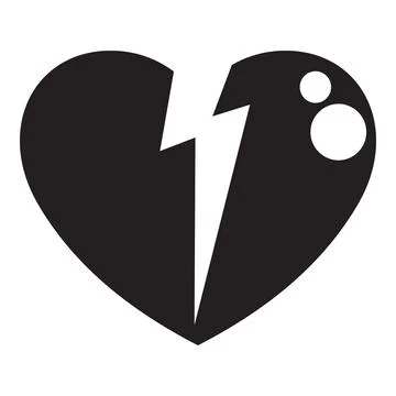 Black broken heart split by lightning bolt suffering from heartache Stock Illustration