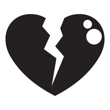 Black broken heart symbolizing sadness and loss on white background Stock Illustration