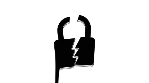 Black Broken or cracked lock icon isolated on white background. Unlock sign. 4K Stock Footage 233779669