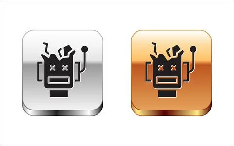 Black Broken robot icon isolated on white background. Artificial intelligence Stock Illustration