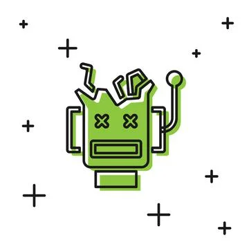 Black Broken robot icon isolated on white background. Artificial intelligence Stock Illustration