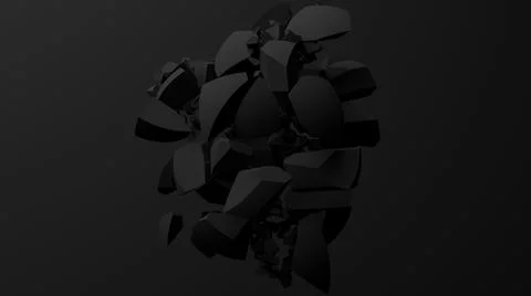 Black broken sphere, black background. 3d render. Stock Illustration
