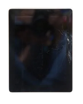 Black broken tablet on white background Stock-Fotos