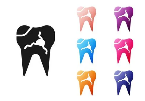 Black Broken tooth icon isolated on white background. Dental problem icon イラスト素材