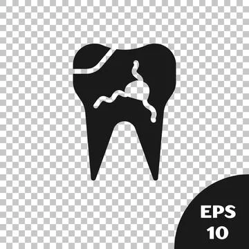 Black Broken tooth icon isolated on transparent background. Dental problem icon Stockillustratie
