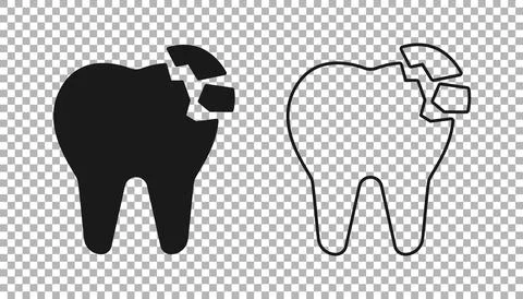 Black Broken tooth icon isolated on transparent background. Dental problem icon イラスト素材