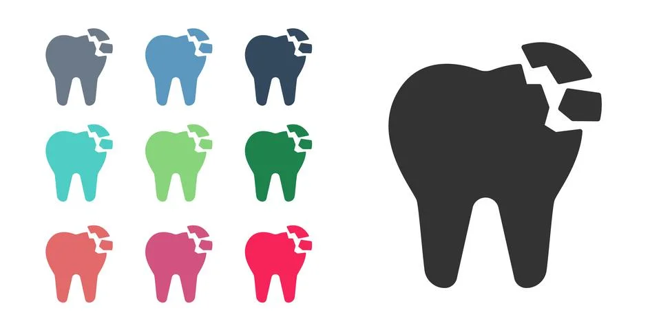 Black Broken tooth icon isolated on white background. Dental problem icon. De Stock Illustration