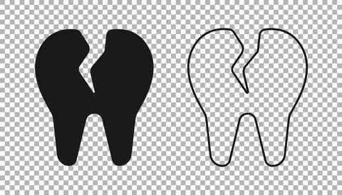 Black Broken tooth icon isolated on transparent background. Dental problem ic Stockillustratie