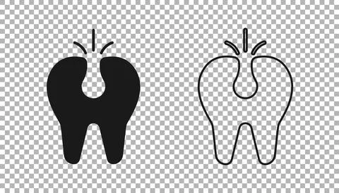 Black Broken tooth icon isolated on transparent background. Dental problem icon Stock Illustration