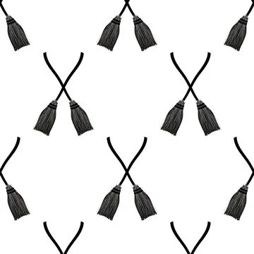 Black Broom Seamless on White Background Stock Illustration