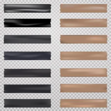 Black, brown different size adhesive, sticky, masking tape, paper pieces are on Illustrazione stock
