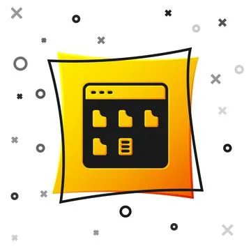 Black Browser files icon isolated on white background. Yellow square button.  イラスト素材