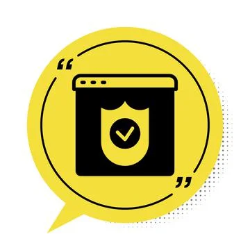 Black Browser with shield icon isolated on white background. Security, safety Stockillustratie