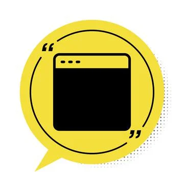 Black Browser window icon isolated on white background. Yellow speech bubble Stockillustratie
