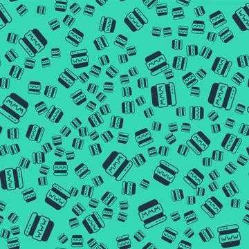 Black Browser window icon isolated seamless pattern on green background. Vector 库存插图