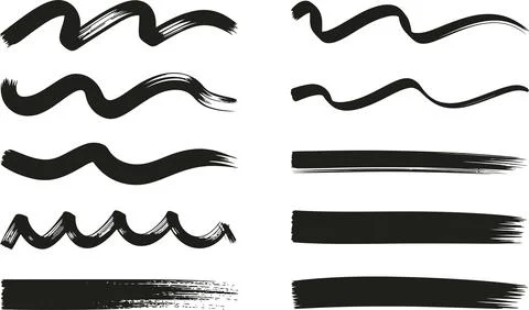 Black Brush Stroke Elements Set Grunge Paint Brush Vector Stock Illustration