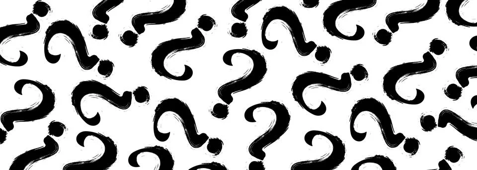 Black brush stroke question marks on white background. Question mark pattern Stock Illustration