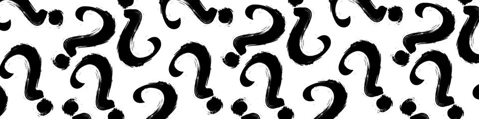 Black brush stroke question marks on white background. Question mark pattern Illustrazione stock
