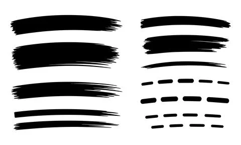Black brush strokes and dashed lines on white background black lines 스톡 일러스트