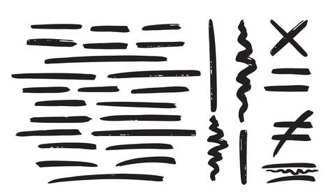 Black brush strokes collection with hand drawn lines and grungy stripes for Stock Illustration