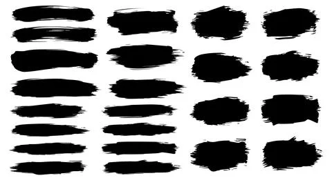 Black brush strokes collection with various shapes and textures for design Stock Illustration