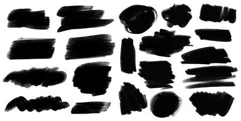 Black brush strokes set with realistic paint texture. Bold ink Stock Illustration